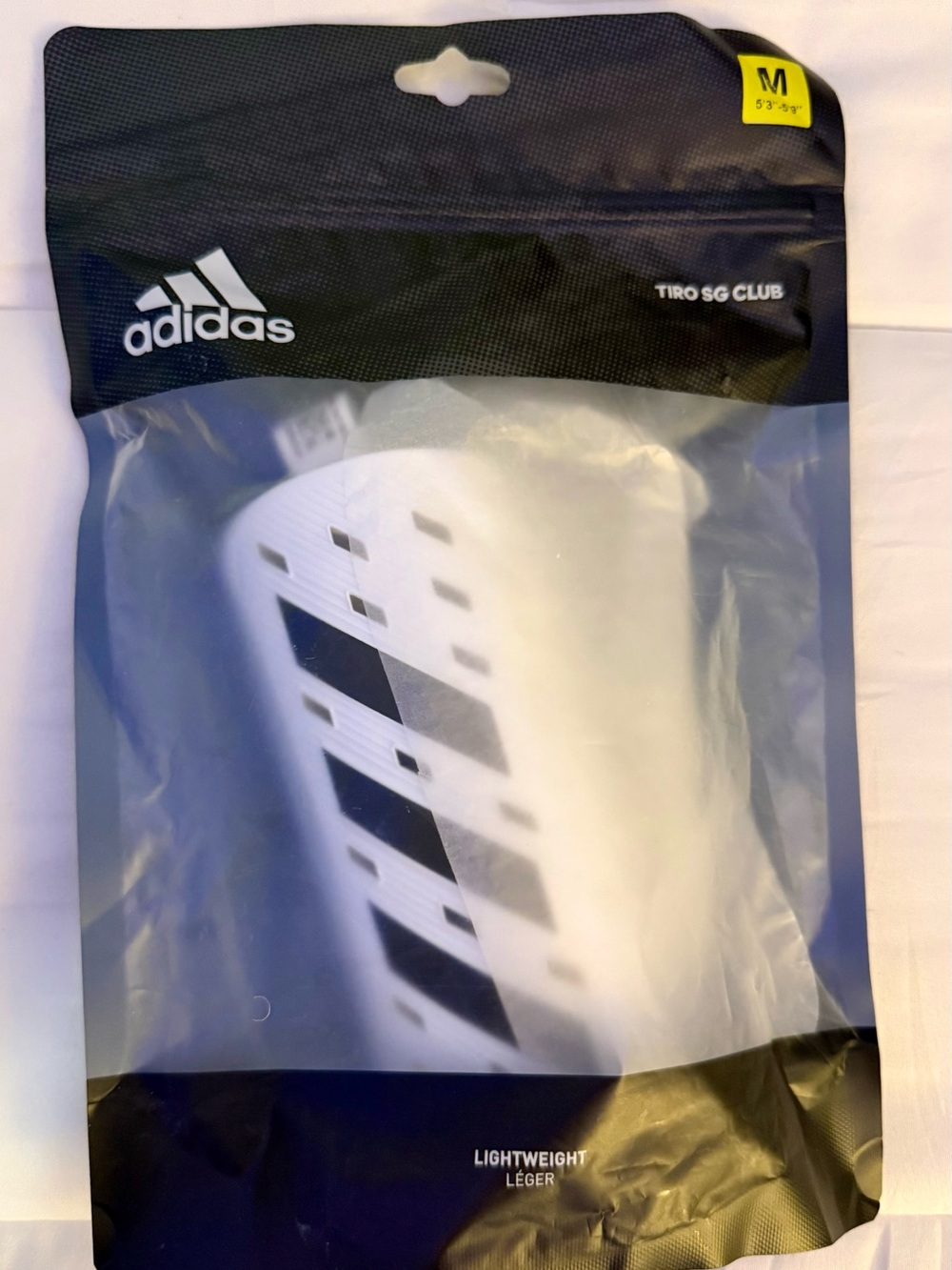 New Adidas White Shin Guards with Black Stripe Accents